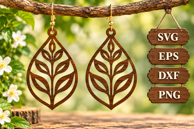 Laurel Leaf Earring Teardrop Wood Silhouette Plant Laser SVG
