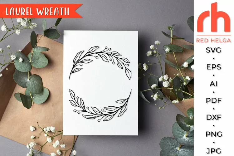 Laurel Wreath SVG, Leaves Frame Cut File, Branch Border DXF