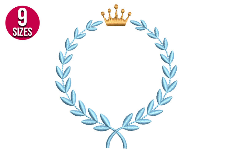 Laurel Wreath with Crown machine embroidery design - 9 Sizes example image 1