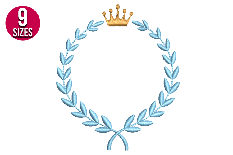 Laurel Wreath with Crown machine embroidery design - 9 Sizes