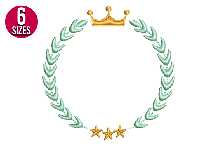 Laurel Wreath with Crown machine embroidery design - 6 sizes