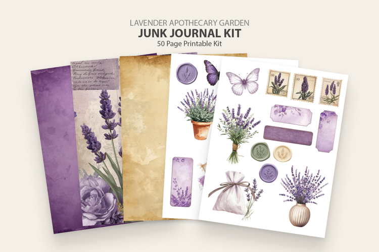 Lavender Junk Journal Kit Printable Purple Floral Ephemera