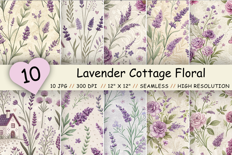 Lavender Cottage Floral Seamless Digital Paper Bundle
