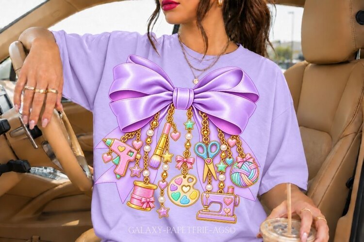 Lavender Crafter Bow PNG with Sewing and Craft Charms example image 1