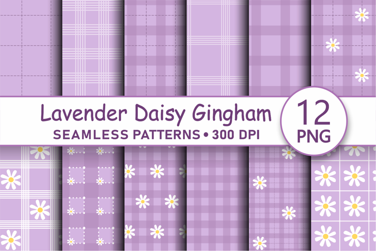 lavender daisy gingham seamless pattern png digital paper