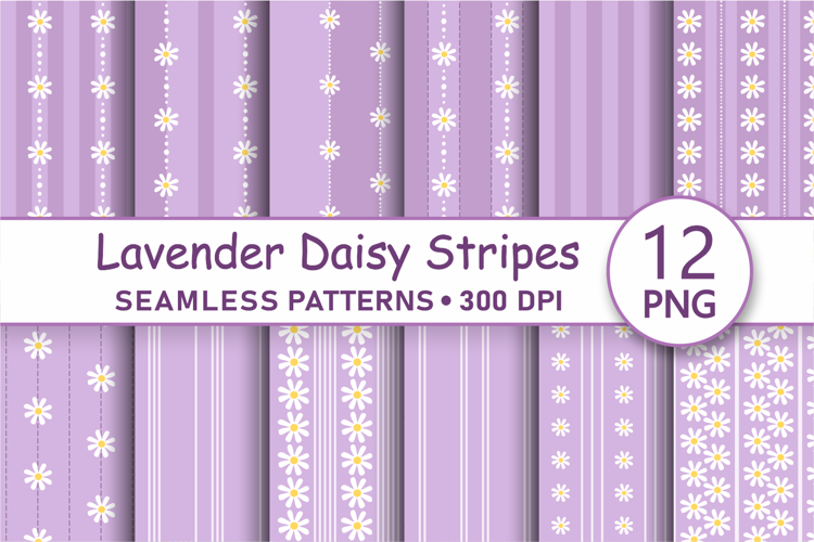 lavender daisy striped seamless pattern png digital paper