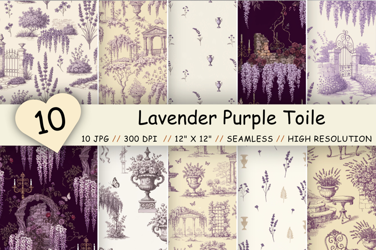 Lavender Purple Toile Digital Paper, Seamless Floral Pattern