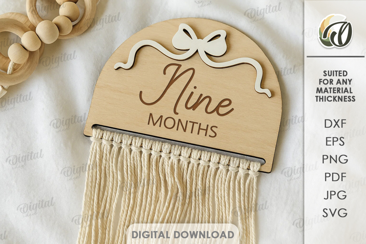 Macrame Baby Milestone Card Lasercut.Baby Card. 9 Months SVG