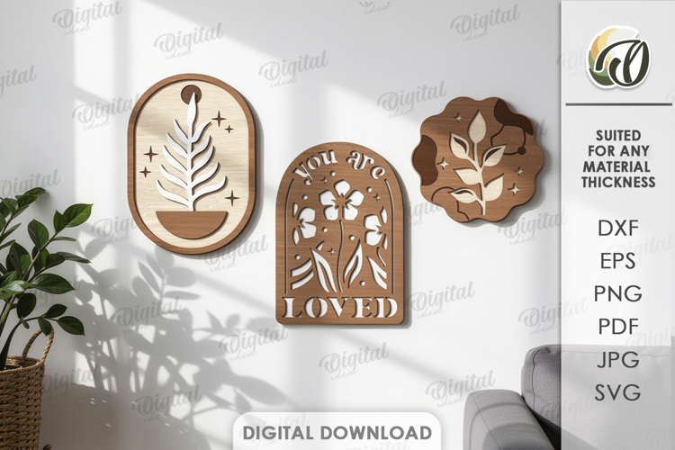 Boho Home Decor Laser Cut. Floral wall art. Layered sign SVG