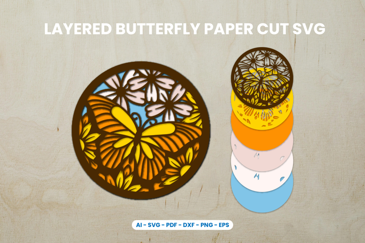 Layered Butterfly Paper Cut SVG