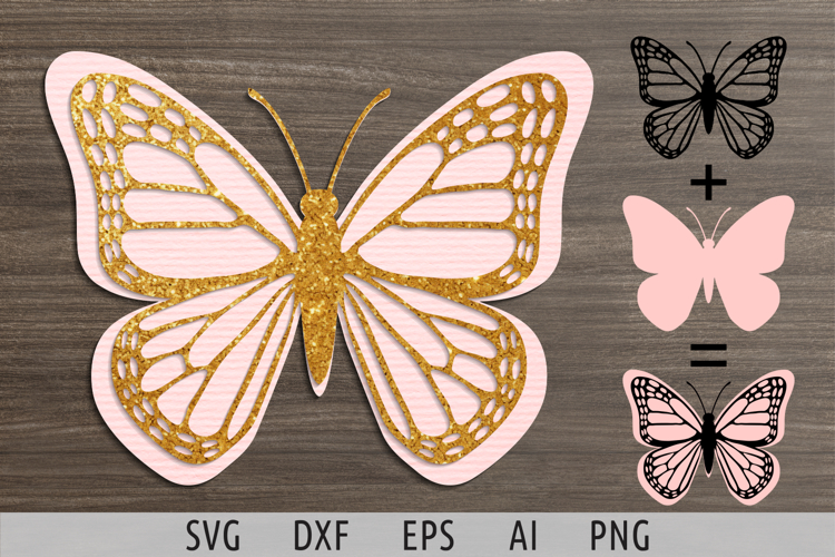 Layered butterfly silhouette svg Flying butterfly svg 3d svg