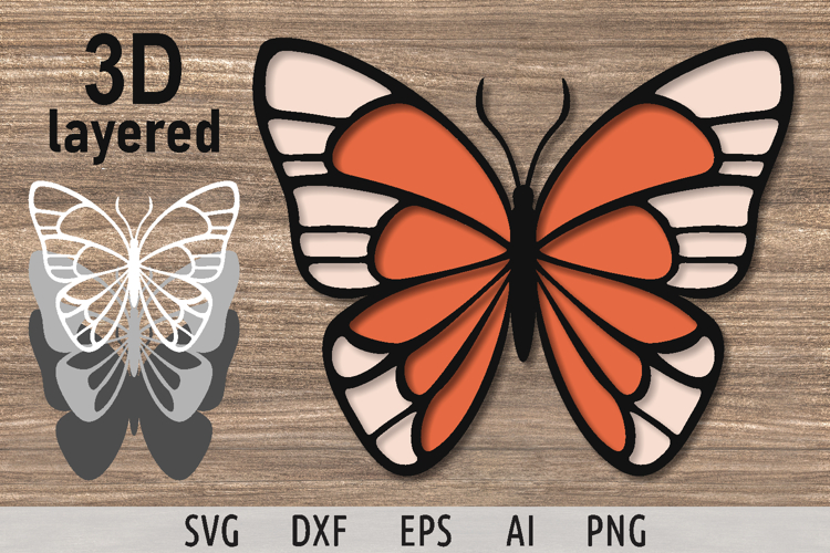 Layered butterfly silhouette svg Layered monarch 3d svg