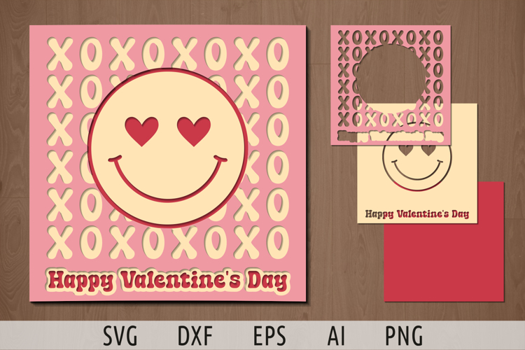 Layered card Happy Valentines day svg cut file Love smiley