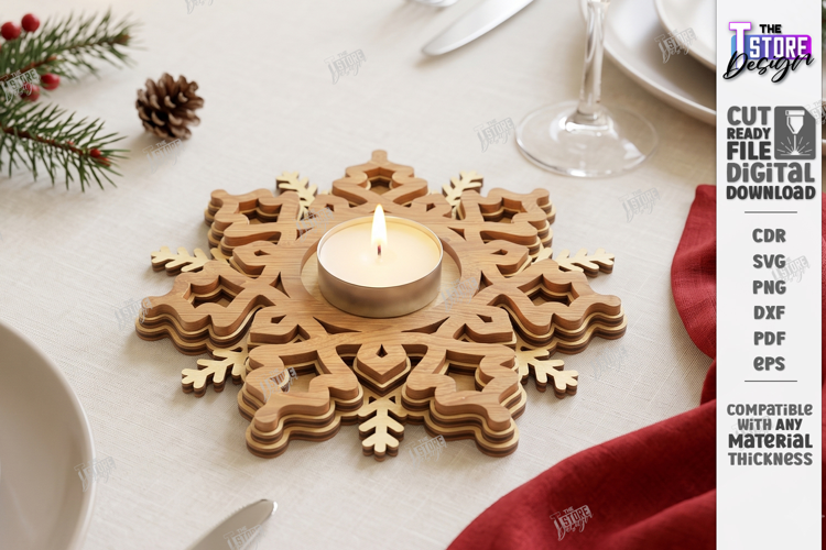 Snowflake Tealight Holder Laser Cut | Christmas Candle Tray