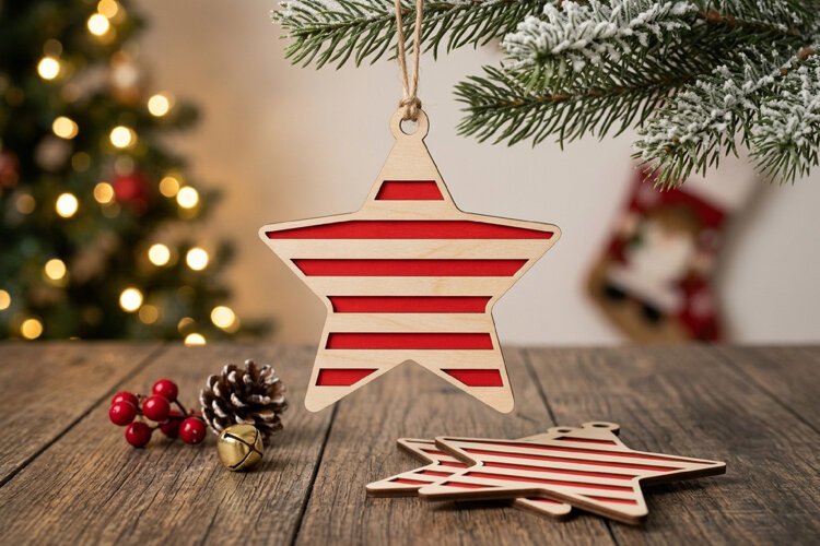 Layered Christmas Star SVG Laser Cut File Red Ornament example image 1