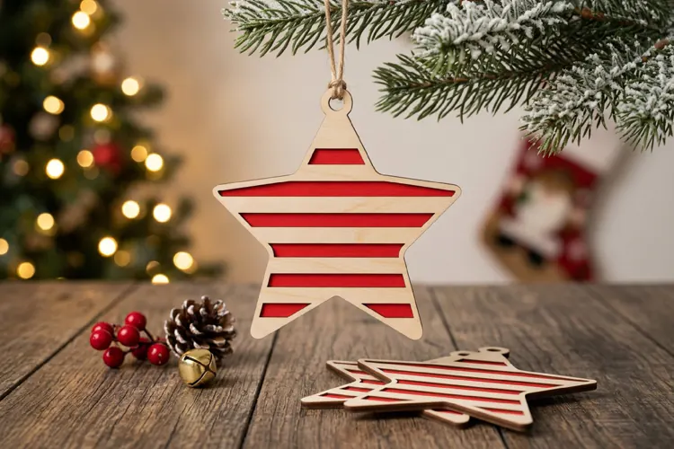 Layered Christmas Star SVG Laser Cut File Red Ornament