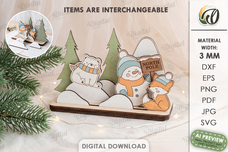 Interchangeable Christmas Toy Stand Laser Cut. Christmas SVG