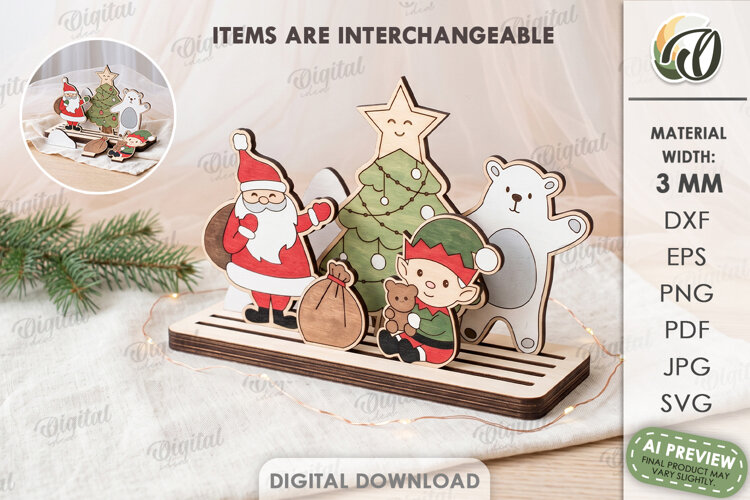 Interchangeable Christmas Toy Stand Laser Cut. Christmas SVG example image 1