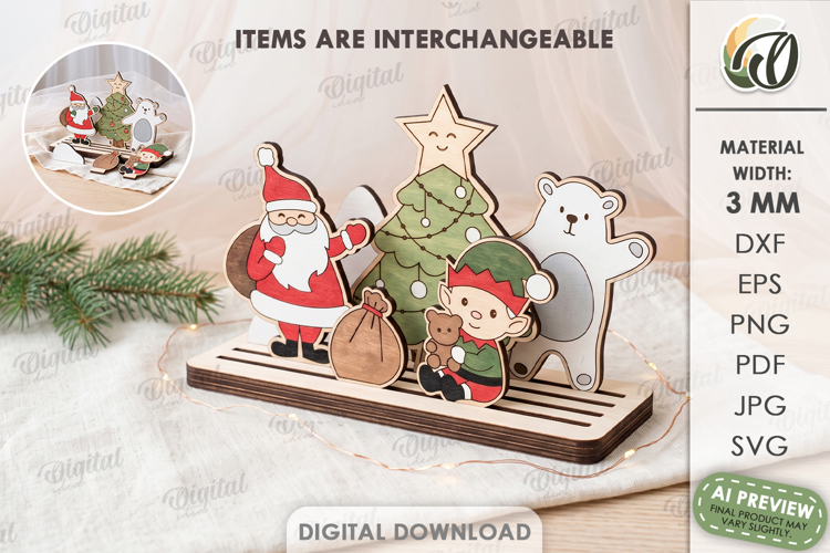 Interchangeable Christmas Toy Stand Laser Cut. Christmas SVG