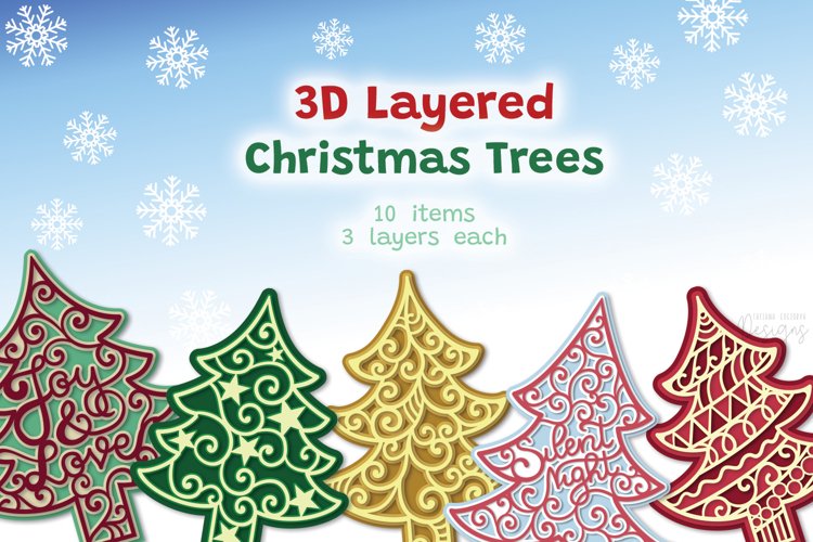 3D Layered Christmas Trees - 10 SVG items example image 1