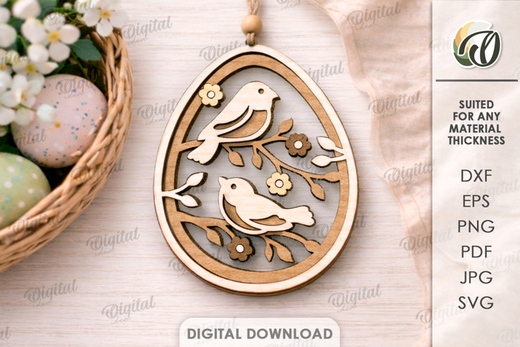 3D Easter Egg Laser Cut. Hanging Easter Ornament SVG