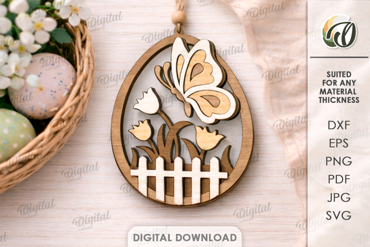 3D Easter Egg Laser Cut. Hanging Easter Ornament SVG