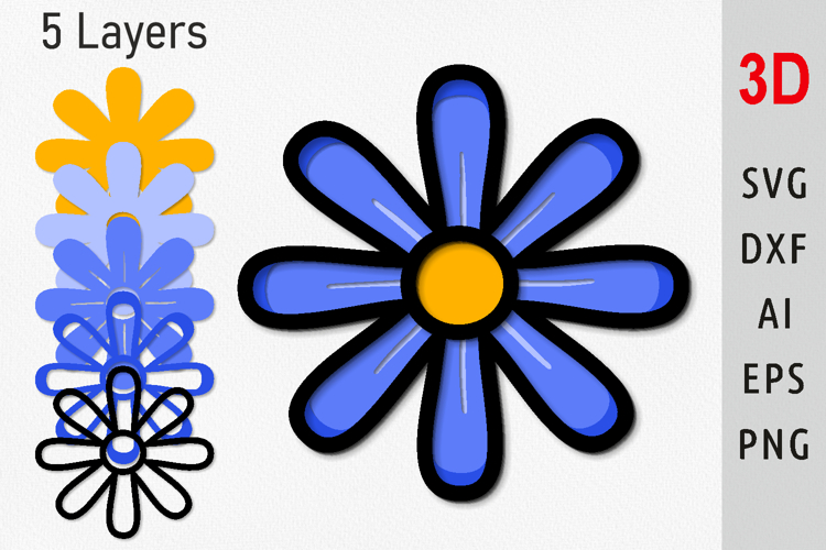 Layered flower svg 3d flower svg Multilayer cornflower svg