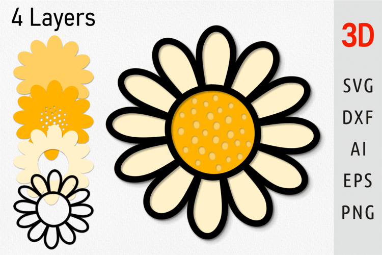 Layered flower svg 3d flower svg Multilayer Daisy flower svg