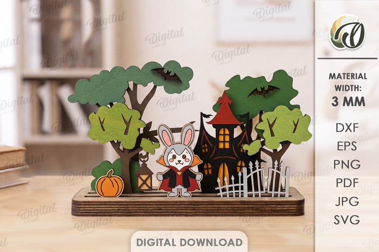 3D Layered Halloween Stand Laser Cut. Halloween Decor SVG