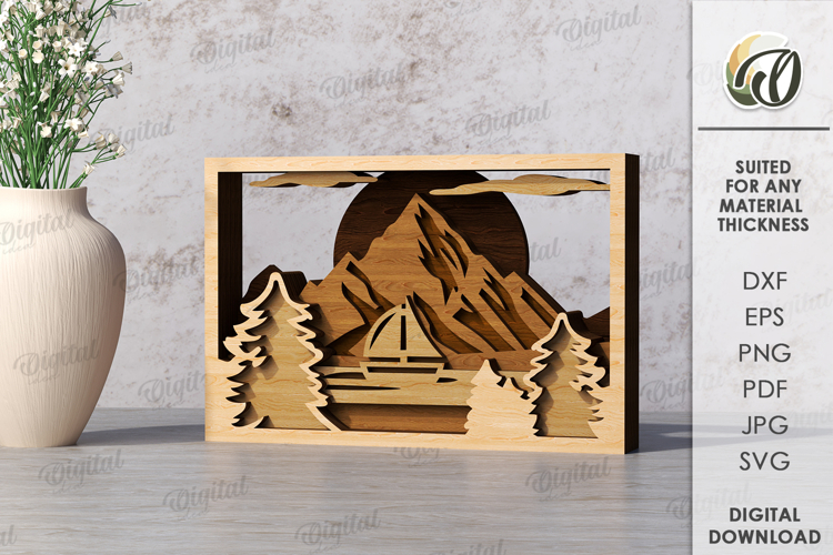 Wooden Layered Home Decor Laser Cut. Layered Mountains SVG