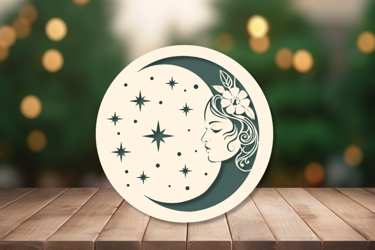 Layered Floral Moon lady with stars SVG example image 1