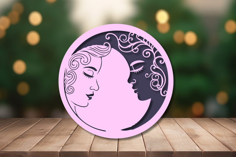 Layered Floral Moon Ladies SVG example image 1