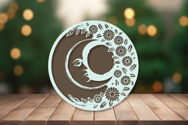 Floral Moon with Daisies SVG example image 1