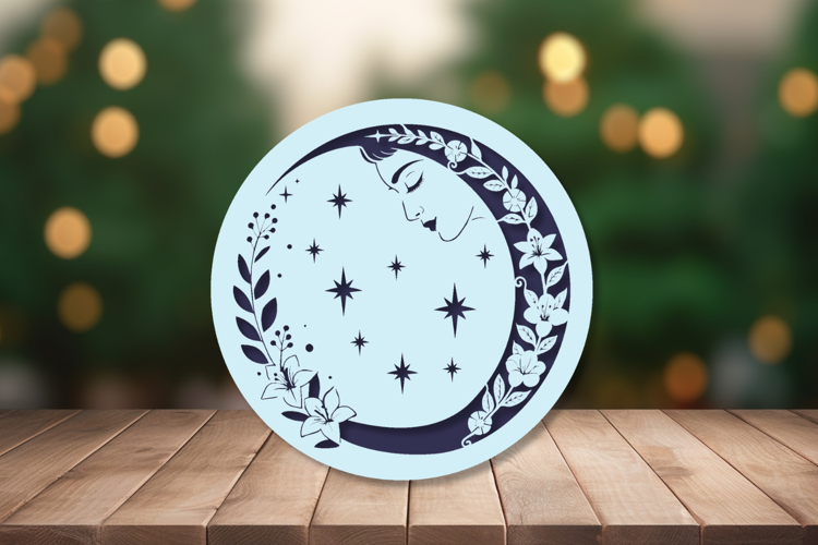 Floral Moon with lilies SVG example image 1