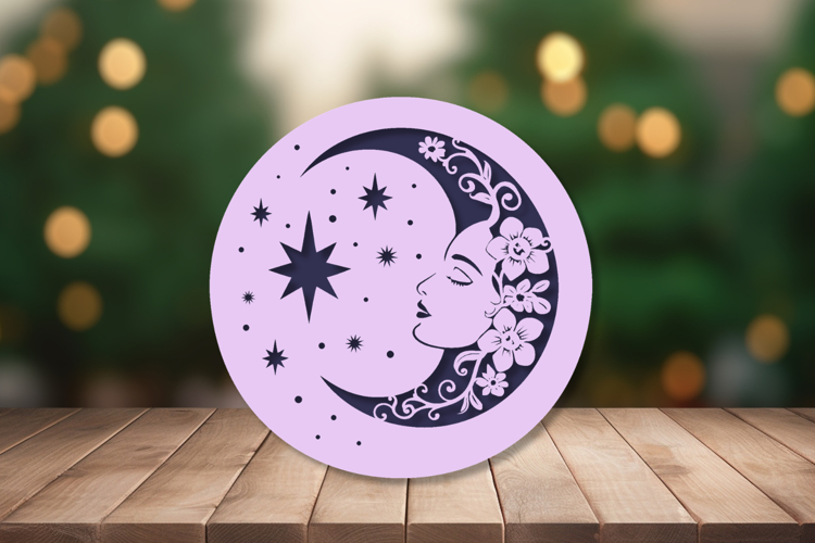 Floral Moon with Stars SVG example image 1