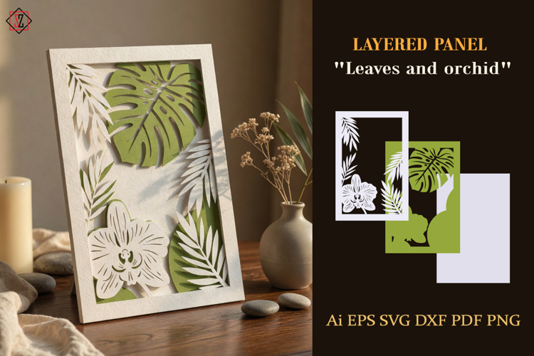 Layer panel Leaves and Orchid 3D Paper Cut SVG
