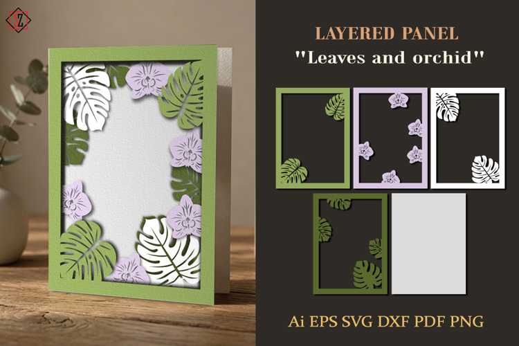 Layer panel Leaves and Orchid 3D Paper Cut SVG_2