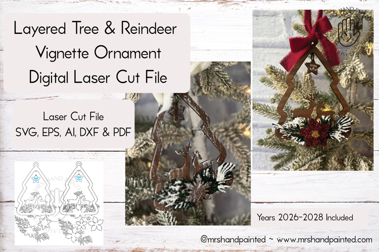 Tree and Reindeer Vignette Ornaments - Laser Cut File