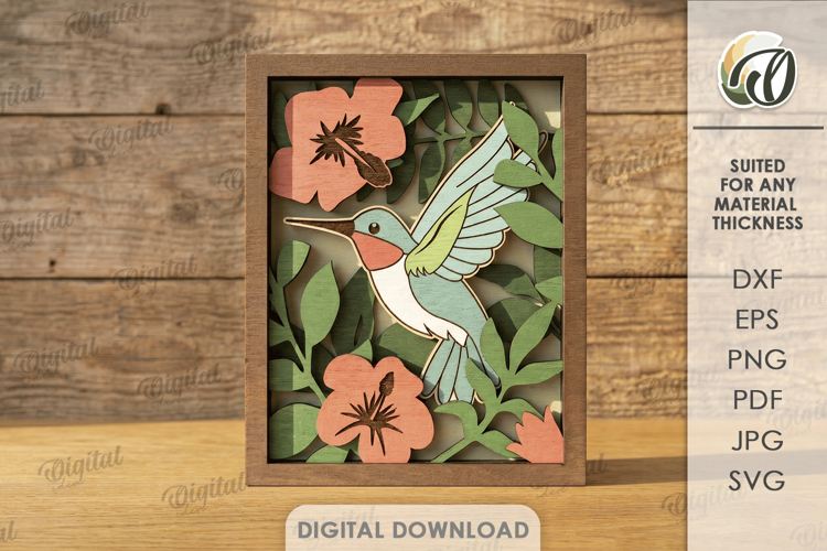 3D Layered Wall Art Sign Laser Cut. Summer. Hummingbird SVG