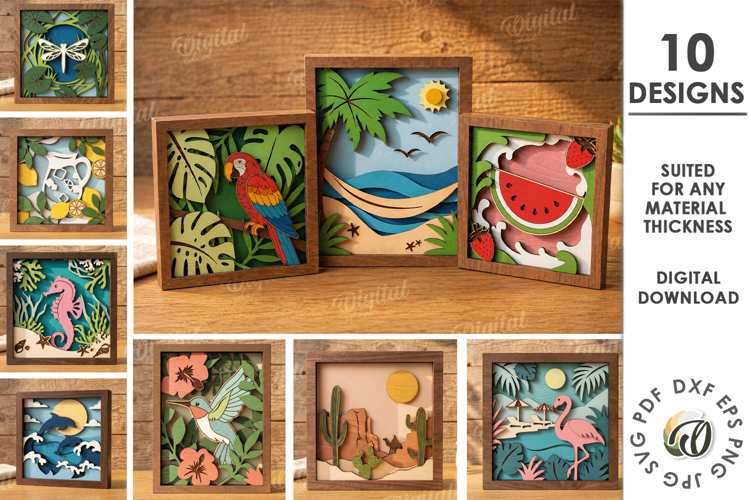 3D Layered Wall Art Signs Bundle Laser Cut. Summer SVG