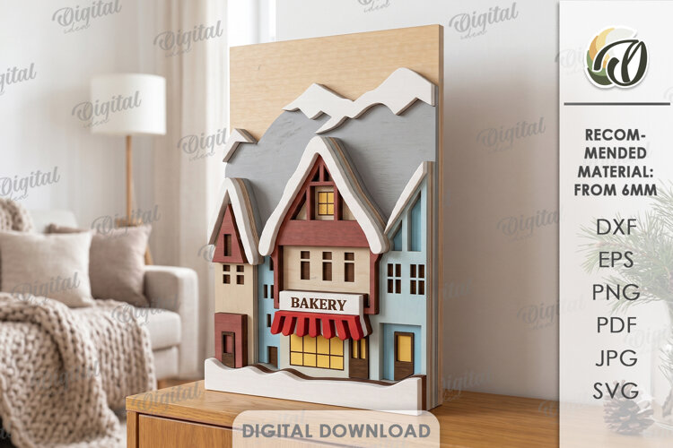 Layered Winter Scene Decor Laser Cut. Home Decor SVG example image 1