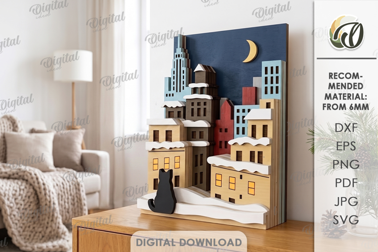 Layered Winter Scene Decor Laser Cut. Home Decor SVG