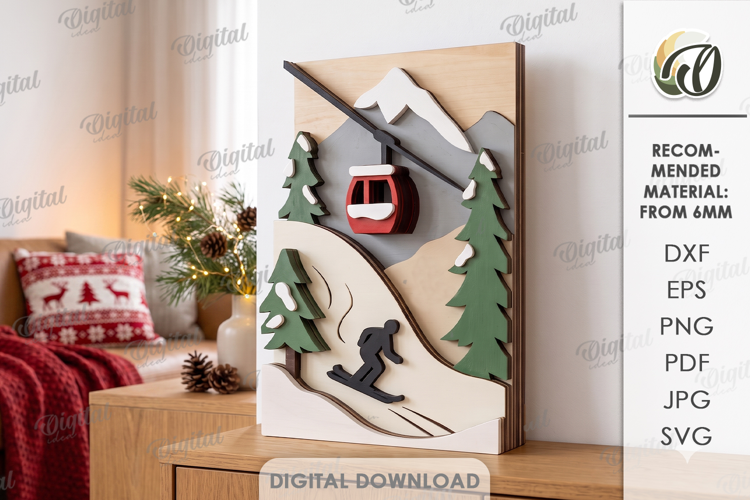 Layered Winter Scene Decor Laser Cut. Home Decor SVG
