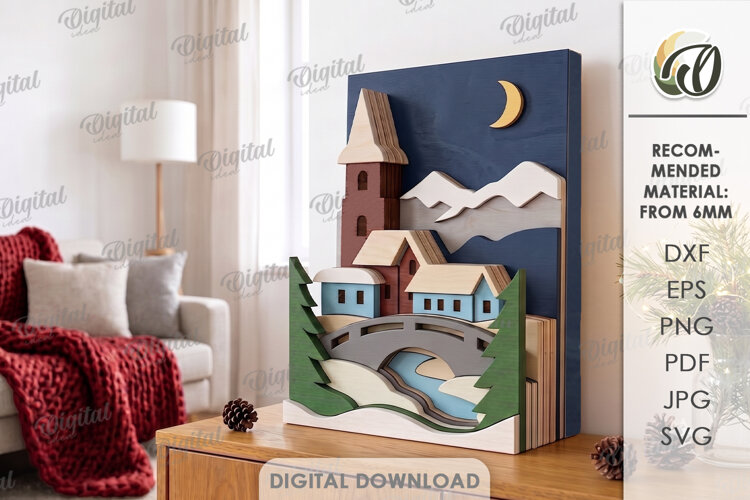 Layered Winter Scene Decor Laser Cut. Home Decor SVG example image 1