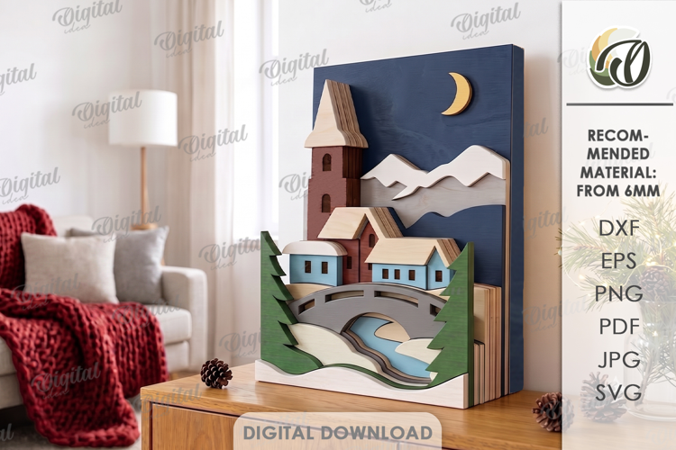 Layered Winter Scene Decor Laser Cut. Home Decor SVG