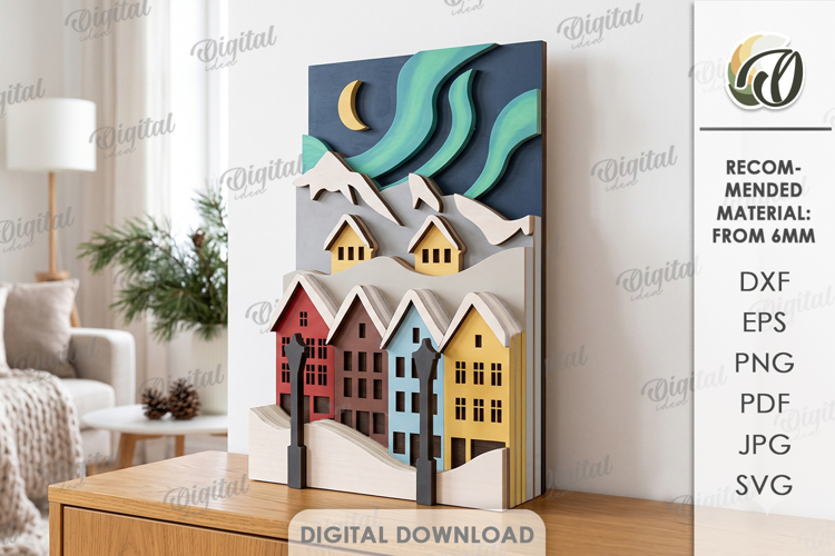 Layered Winter Scene Decor Laser Cut. Home Decor SVG