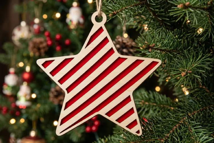 Layered Wooden Christmas Star SVG Red Striped Ornament
