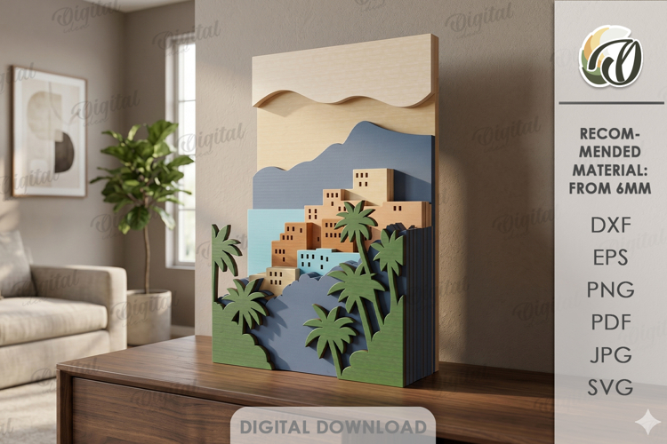 3D Cityscape Wall Art Laser Cut. Layered Home Decor SVG
