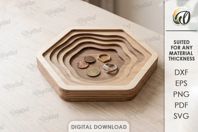 Layered Topographic Valet Tray Laser Cut. Catchall Tray SVG