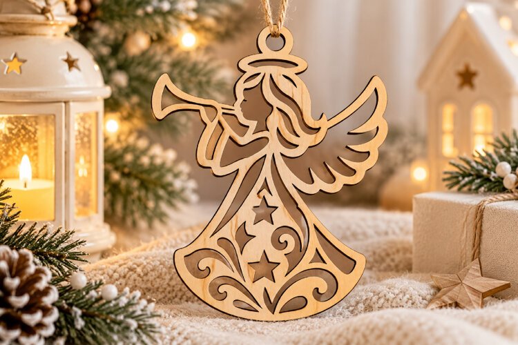 Trumpet Angel Christmas Ornament SVG Laser Cut File example image 1